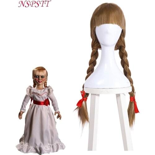 ROLECOS Doll Annabelle Cosplay Wigs Headwear Halloween Hair The Conjuring Cosplay Synthetic Hair 62CM Long Braid Girl Headwear