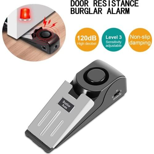 Wireless Door Stop Alarm Stainless Steel 3 Sensitivity Level Sensor Wedge-shaped Portable Home Office Travel Security Protection
