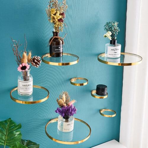 Bathroom Glass Shelf Nordic Electroplated Luxury Glass Rack For Flowers Household Living Room Wall Decor Modern Floating Shelf