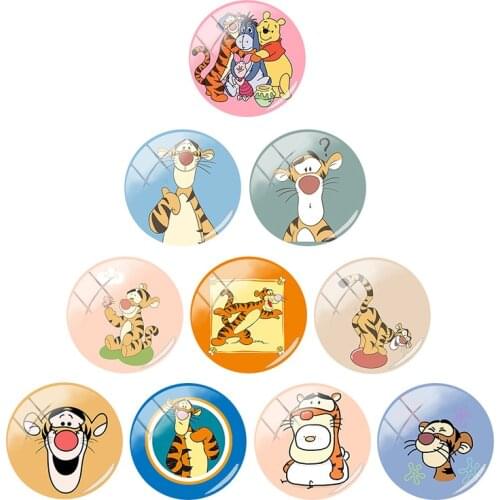 Disney Tigger and his friends 12mm/15mm/16mm/18mm/20mm photos send friends photos cute glass cabochon dome flat back DIY jewelry