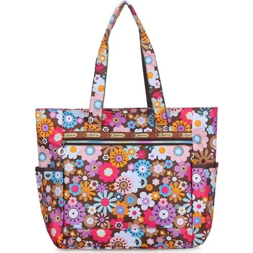Flower decoration Shopping Bag Waterproof Nylon Large Capacity Handbag Lightweight Rural style Leisure or Travel Bag for Women