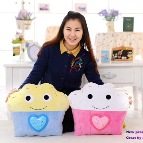 Glowing Colorful Cup Cake LED Luminous Pillow LED Light Stuffed Projective Plush Soft Cushion Kids Toys Party Birthday Gift