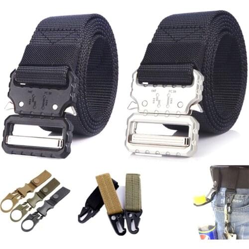 Tactical Belt Metal Buckle Nylon Belt Army Men Heavy Duty Military Belts Adjustable Outdoor Combat Training Hunting Accessories