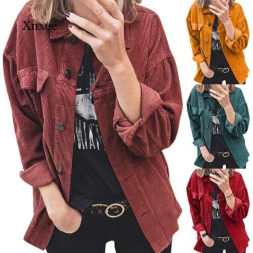 Corduroy Lapel Jacket Women Thick Warm Womens Shirt Ladies Casual Button Coat Feminina Women Shirts with Pocket Blouse Clothing