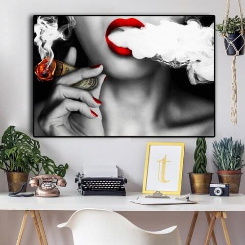 Women with Fire Money Canvas Painting Posters and Prints Scandinavian Wall Art Picture for Living Room Idea Creative Home Decor