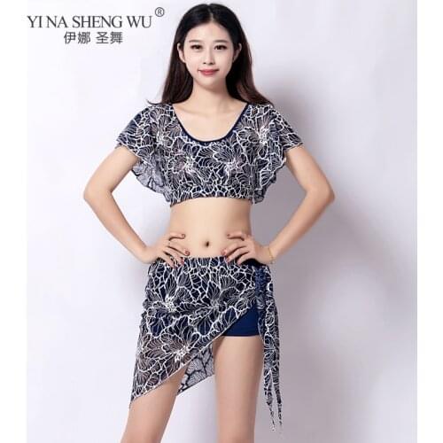 Women Summer Belly Dance Clothing Sexy Dancewear Suit for Practice Lace Outfit for Profession Bellydance Costume Top and Skirt