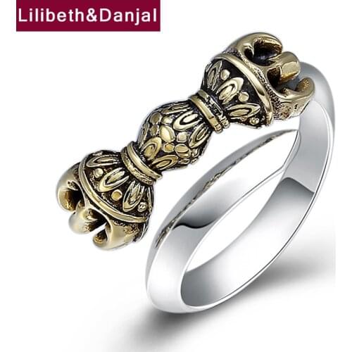 Gifts for Women Men Adjustable Ring Real 925 Sterling Silver Buddha Instrument Vajra Opening Ring Jewelry anillos mujer 2019 R15