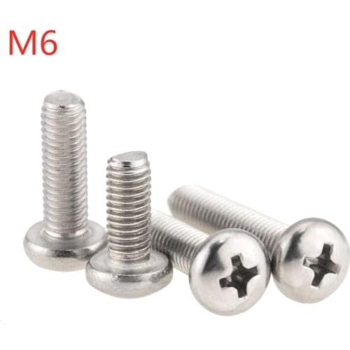 10pcs/Lot M6x8/10/12/14/16/20/22/25/30/35/40/45/50/55/60/65mm 304 Stainless Steel flat head cross Truss head screw