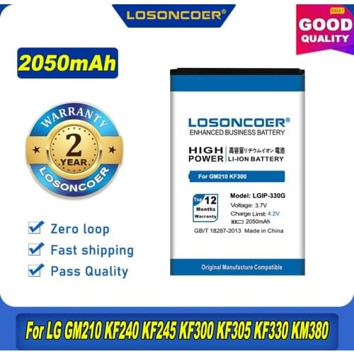 100% Original LOSONCOER LGIP-330G LGIP-330GP 2050mAh Battery For LG GM210 KF240 KF245 KF300 KF305 KF330 KM380