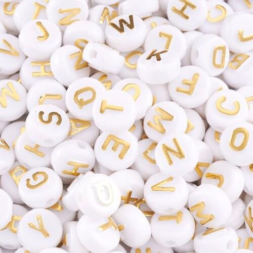 1000Pcs Mixed Alphabet Letter Acrylic Beads Round Metal Enlaced Bead Spacer For Bracelet Handmade Jewelry DIY Findings
