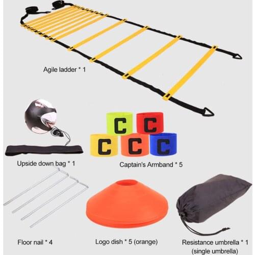 16pcs Football Training Set Resistance Umbrella Agile Ladder Sign Disc Speed Agility Training Kit Sports Footwork Accessories