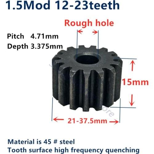 3pcs Spur Gear pinion 12teeth-23teeth 1.5Mod 1.5 M=1.5 Blank bore Teeth 45# steel positive gear CNC gear rack transmission motor