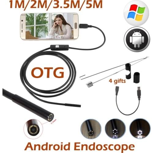 5.5mm Lens Android OTG USB Endoscope Camera 5M 3.5M 2M 1M Smart Android Phone USB Borescope Inspection Snake Tube Camera 6 LED