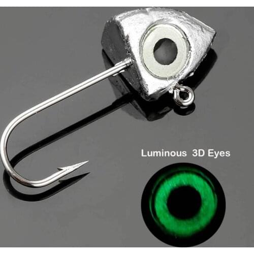 JOHNCOO 8pcs Mini Jig Head 2g 3g 4g 6g Luminous 3D Eyes Bass Crappie Fishing Jig Hooks Worm Fishing Lure Hook