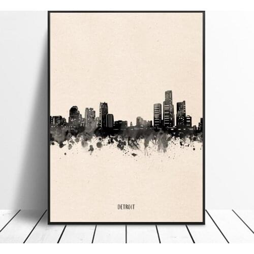 Detroit City Black ink Abstract Canvas Painting Wall Art Pictures Prints Home Decor Wall Poster Decoration For Living Room