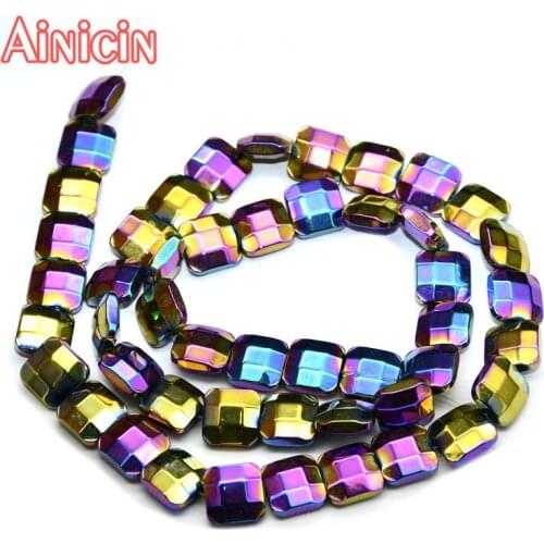 Hemetite Beads Rainbow Silver Gold Color Plating Tortoise Shell Suqare Shape Strand Loose Beads 5 Strands