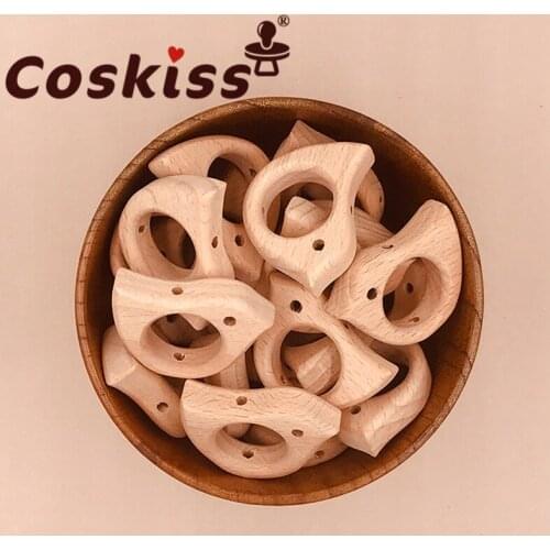 Coskiss 100pcs Beech Wooden Bow Beads BPA Free Wooden Teethers Toys Wooden Teether Wooden Teething Bead Baby Teether