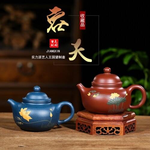 ★Yixing undressed ore azure lotus let days are recommended all hand dahongpao mud mud painting home teapot tea set
