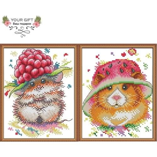 Joy Sunday The Little Mouses Strawberry Cap And Watermelon Cap Needlework DA156 DA157 Animal Needlepoint Cross Stitch kit