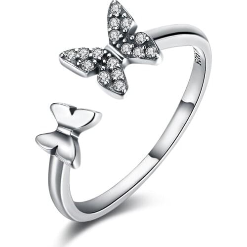 SILVERHOO 925 Sterling Silver Rings For Women Personality Adjustable Open Butterfly Vintage Ring Fine Jewelry To Girlfriend Gift