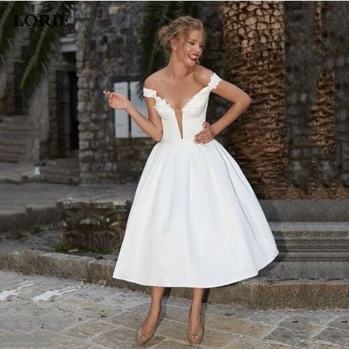 LORIE Short Princess Wedding Dresses Off The Shoulder Lace Bridal Gowns Dresses 2020 Elegant Satin Vestido De Novia Custom Made