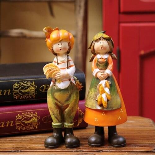 Pumpkin Country Couple Creative Oil Painting Texture Figure Statue Living Room Garden Table Decoration Resin Abstract Sculpture