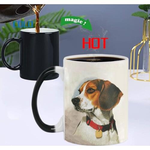 Creative Cute Dog Color Changing Cup Thermal Response Temperature Sensing Ceramic Breakfast Coffee Milk Tea Mug Fun Gift