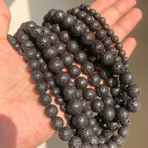 Natural Black Volcanic Rock Lava Stone Round Beads for Jewelry Making 4 6 8 10 12 14mm Diy Bracelet Necklace Wholesale Perles 15
