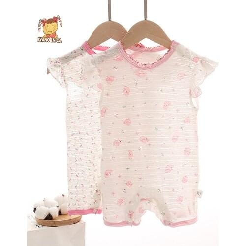 Summer Kid Clothing Cute Elephant Flower Cotton Soft Cherry Romper Jumpsuit Newborn Infant Clothes Children Baby Girl Clothes