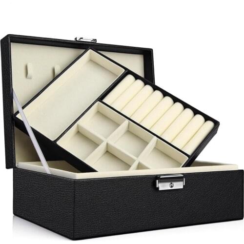 HOT SALES！！！New Arrival Women Jewelry Box Organizer 2 Layer Large Lockable Display Holder for Earring Ring Necklace Bracelet Ban