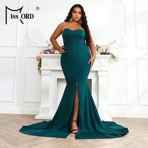 Missord Plus Size Sexy Women 2021 Off Shoulder Ruffles Backless Strapless Dress Split Prom Evening Party Elegant Vestidos 3XL