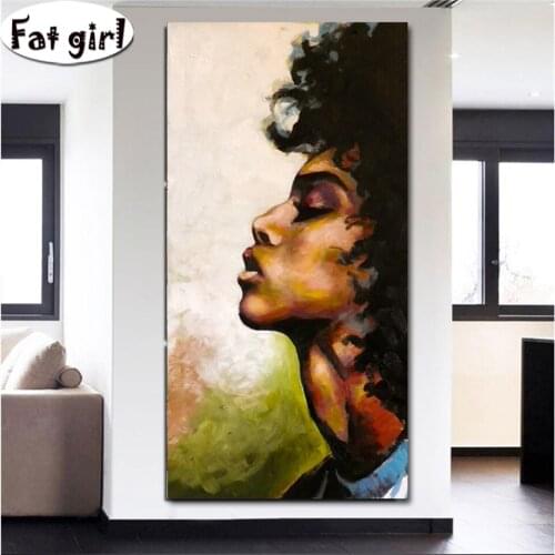 Black Woman wall art 5D DIY diamond painting cross stitch Rhinestone square round drill diamond embroidery mosaic home decor