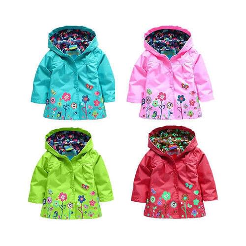 Citgeett Autumn Fall fashion Kids Children Girl Flowers long sleeve Hooded Waterproof Windproof Raincoat Jacket Outwear 3-7Y