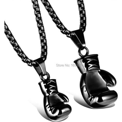 Gothic Biker IP Black Boxing glove design Pendan Necklace + Square box chain Stainless Steel High Quality Couple Fashion Jewelry