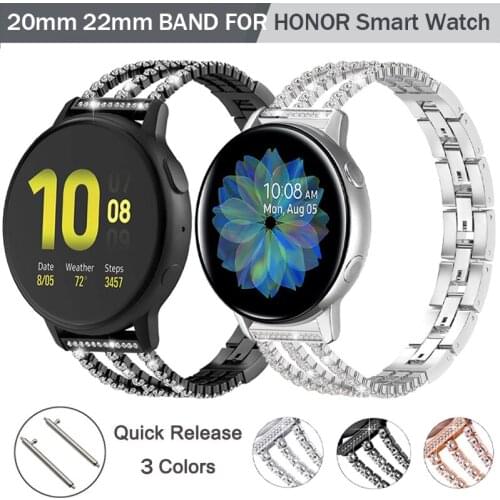 20/22mm Women Diamond Stainless Steel Watchband for HONOR Watch Magic 2 42mm 46mm Band for HONOR ES/GS Pro Wrist Strap Bracelet