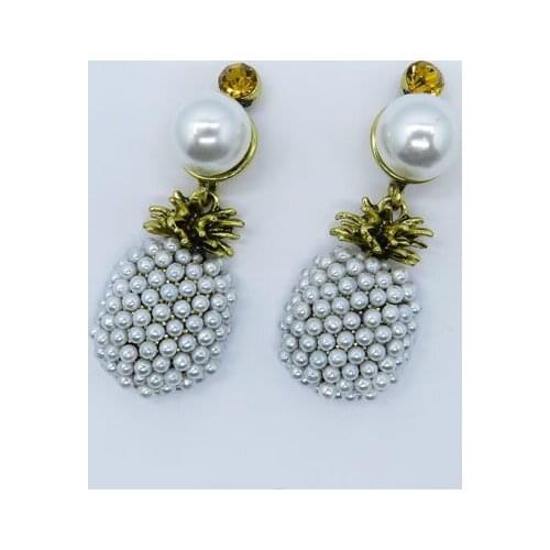 Rongho Brand Vintage Baroque Pearl pineapple Statement stud earrings for women fashion jewelry Gold earring pendant Femme Brinco