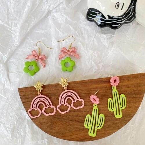 Timlee E212 Lovely Flower Earring Popular Rainbow Cactus Bow Dangle Earrings, Personality Accessories Wholesale