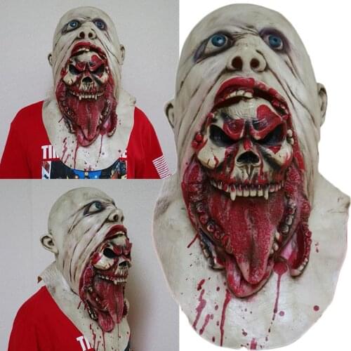 Creepy Horrible Melting Face Costume Mask Latex Adult Bloody Zombie Mask Adults Party Horror Prop Halloween Supplies Gift