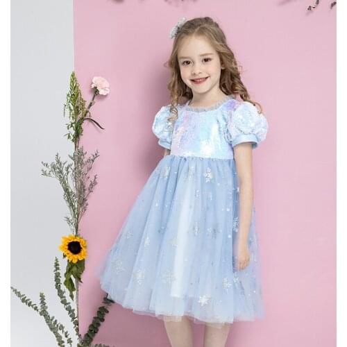 2 4 6 8 10 Years Girls Party Dress Fashion Rainbow Color Puff Sleeve Ball Gowns Children Birthday Wedding Party Dresses Clothes