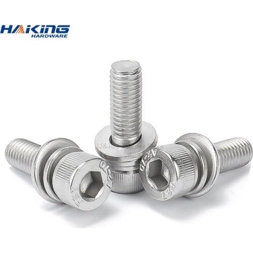 10/50pcs Hex Socket Head Cap Screw with Washer Three Sem Screw M3 M4 M5 M6 M8 Stainless Steel Metric Three Combination Thread