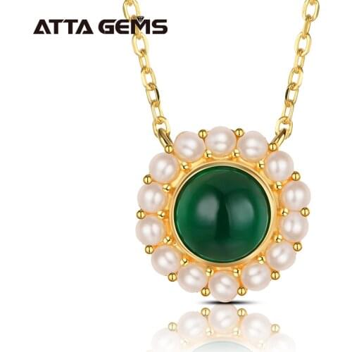 ATTAGEMS Solid 18K Gold Jewelry Pearl Pendant Necklace for Women Emerald Gemstone Wedding Engagement Fine Jewelry Wholesale