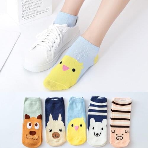 Women Socks Cotton Cartoon Cat Fox Rabbit Socks Cute Animal Print Funny Ankle Socks Ladies Invisible Socks Dropship Sox