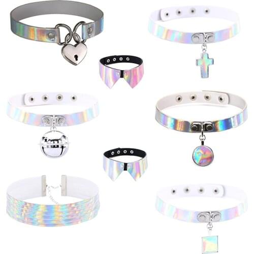 LOVE Punk laser Leather Heart Choker Women Legs&Neck&Wrist Wear Multi-purpose Funky cross Chockers Bell Round Necklace