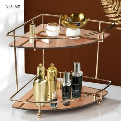 1pc Double Layer Rectangle Metal Rack Home Bathroom Electric Toothbrush Holder Desktop Cosmetic Storage Organizer Bath Tray