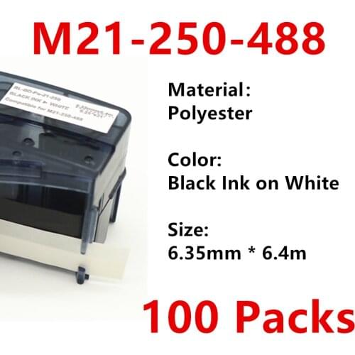 100 Pack M21 250 488 Polyester Label Ribbon M21-250-488 For BMP21 PLUS Printer Black On White M21-250-488 6.35mm * 6.4m
