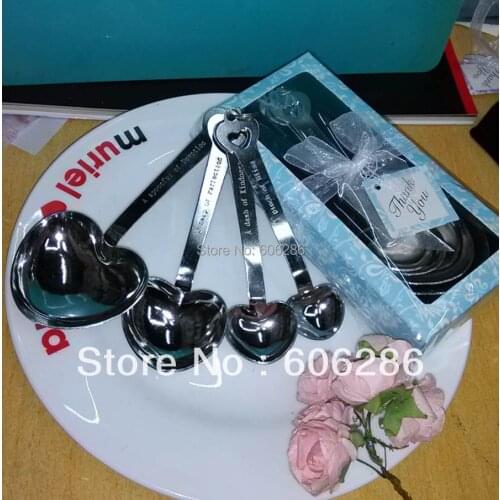 200sets/lot wedding table decoration Love Beyond Measure Heart Measuring Spoons in Gift blue Box Party Favors