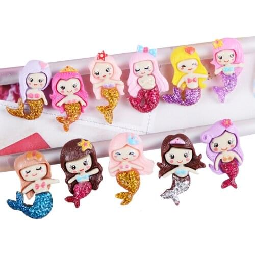 22 Pcs Resin Glitter Powder Mermaid Patch Jewelry DIY Phone Shell/Kids Hairpin/Earrings Pendant Girls Jewelry Brooch Accessories