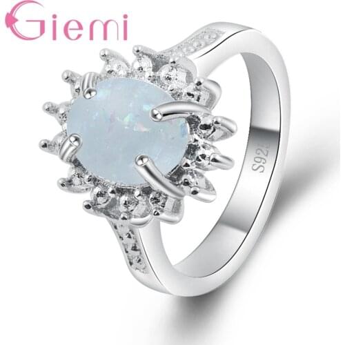 5 Color Fire Opal Rings for Women Romantic Crystal Flower Jewelry Wedding & Bridal Bijoux Accessorie Silver Color Girl Bague