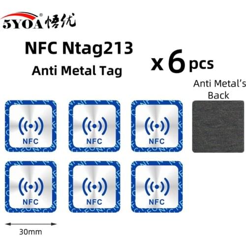 6pcs NFC Tag Ntag213 Tags Anti Metal Sticker For Huawei 13.56MHz ISO14443A NTAG 213 Metallic Badges Token Patrol Universal Label