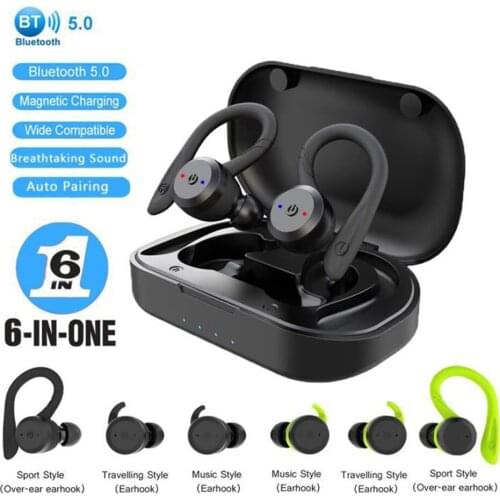 Wireless Earphone Bluetooth 5.0 Sport Earphones Handsfree Headsets 26H Extended Gaming Stereo Earbuds 6 sets of assembled hooks